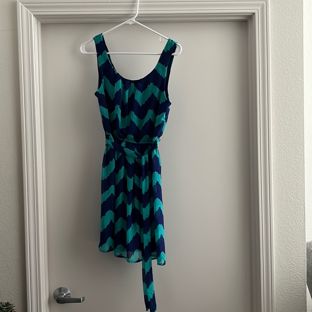 As U Wish Size Small Chevron Blue and Green Sundress